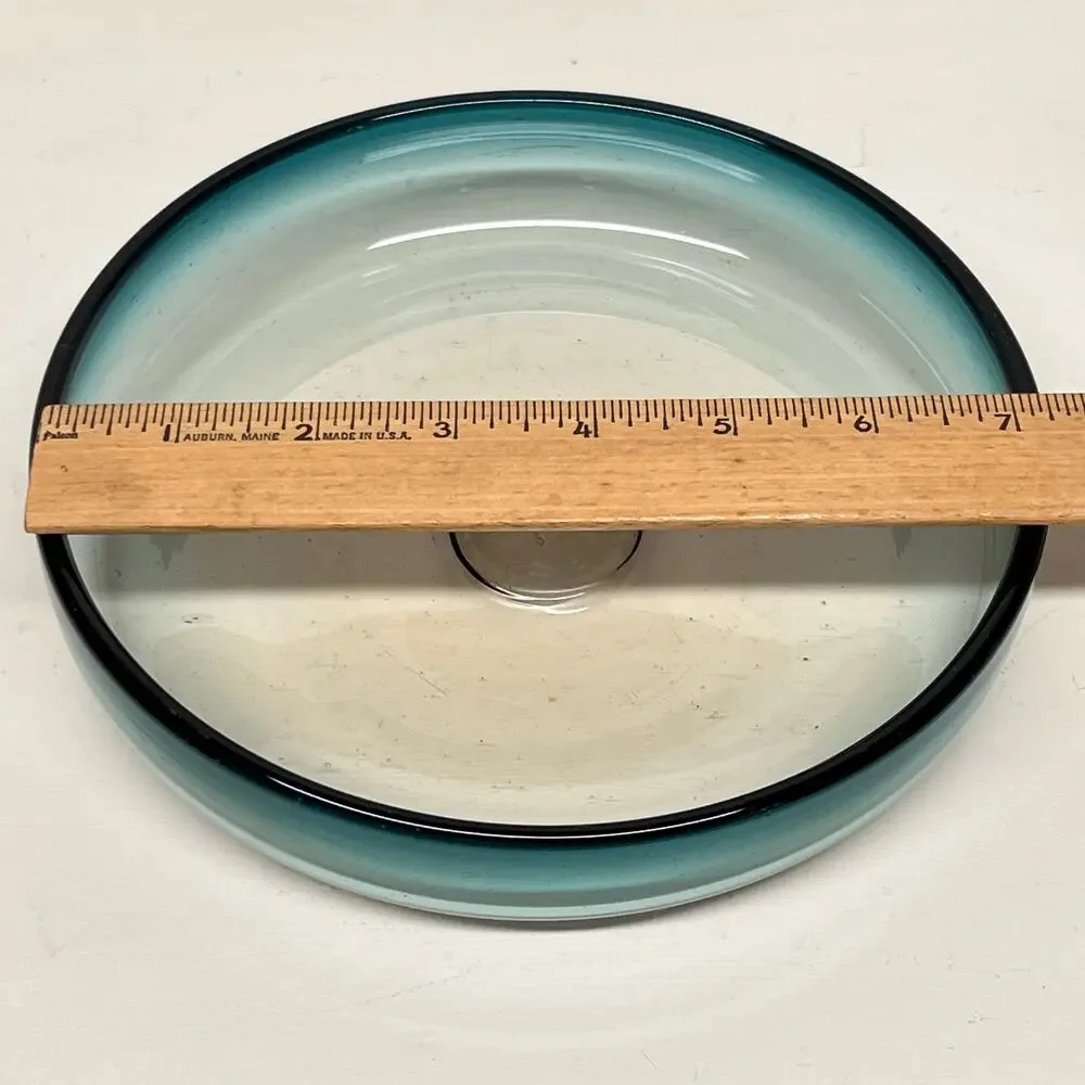 Hand Blown Glass Shallow Bowl in Ombre Teal